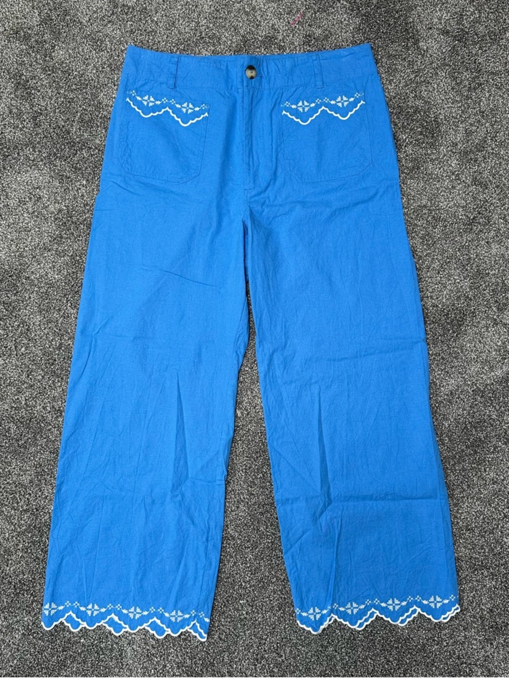 Anthropologie Maeve Colette Lace Trim Full-Length Wide-Leg Pants in Blue